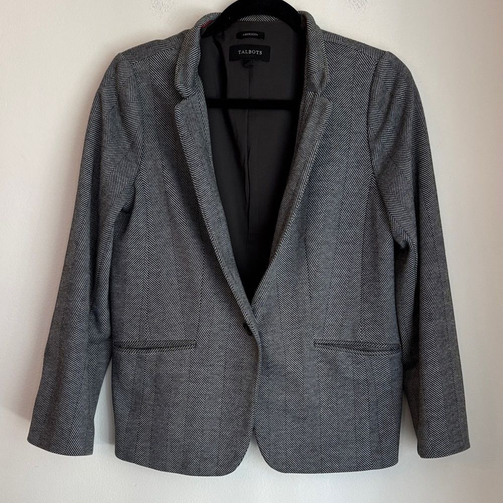 Talbots Aberdeen herringbone sweatshirt Women's Charcoal Blazer size 10 EUC work